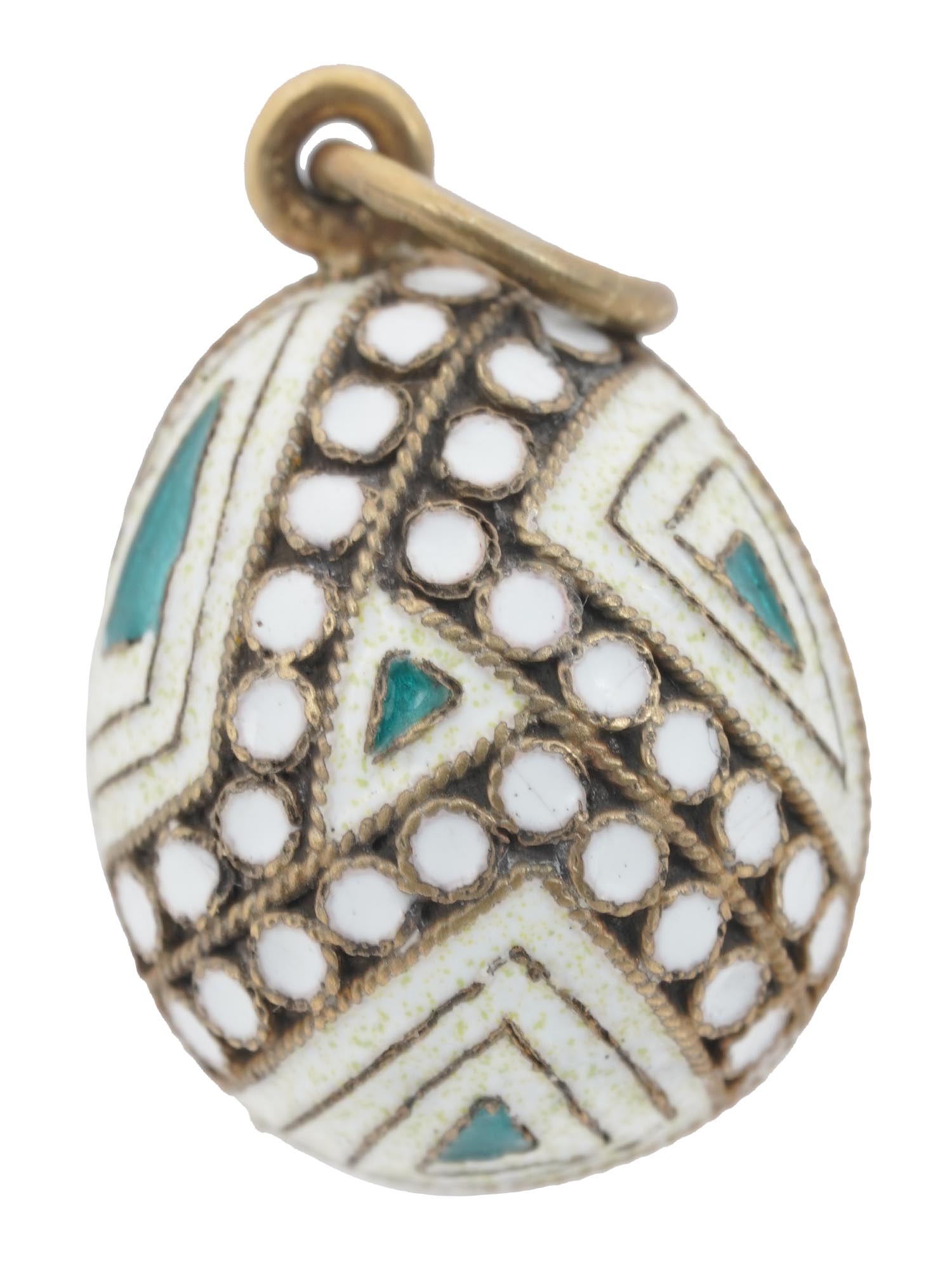 RUSSIAN GILT SILVER CLOISONNE ENAMEL EGG PENDANT PIC-2